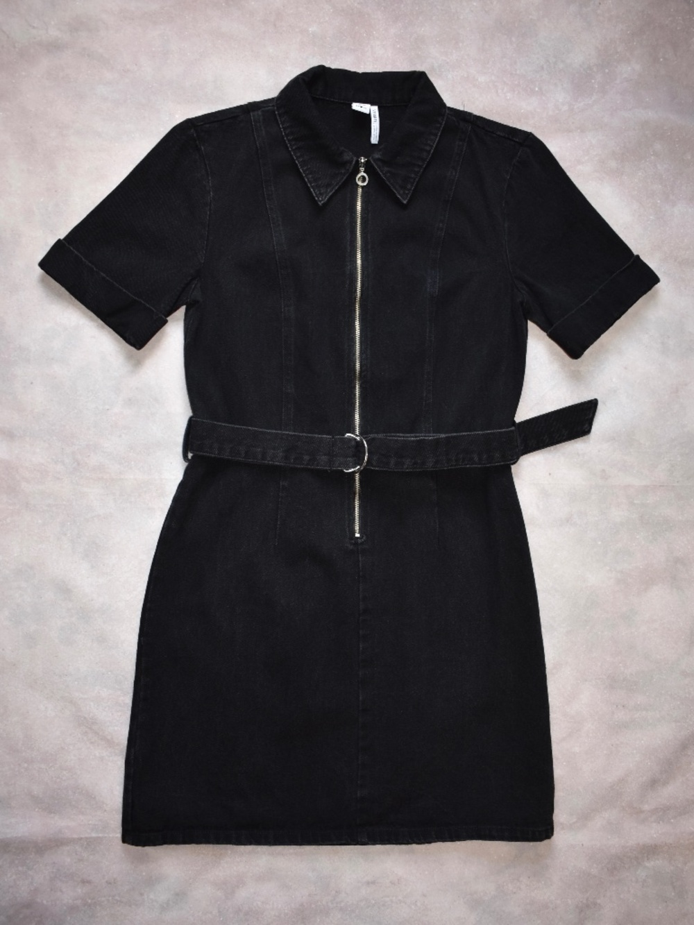 Twik by Simons Black Denim Zip Belted Mini Dress XS